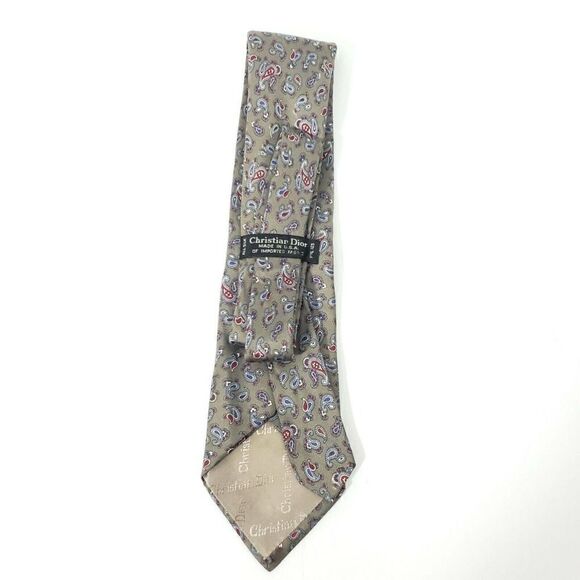 Christian Dior Tie Silk Brown Paisley Vintage Patterned Preppy Mens Dress - Picture 3 of 3